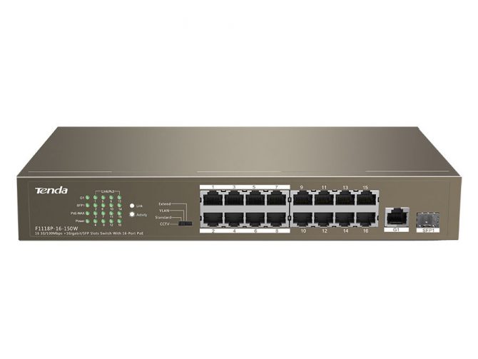 16 Port Ethernet Switch with 16 Port PoE SW-TEF1118P-16-150W